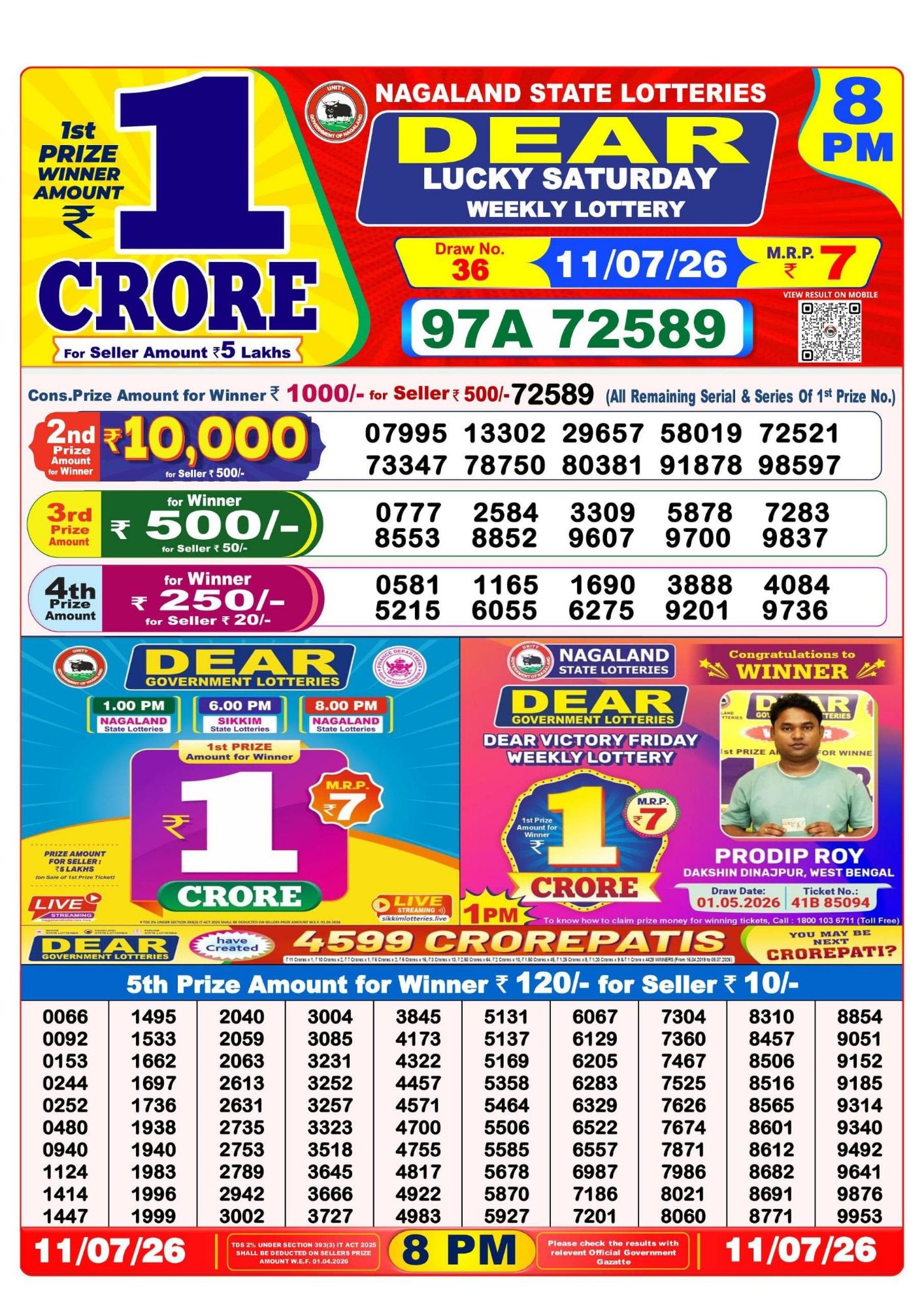 8 PM Lottery Sambad Result Today Live 11.07.26: Check Winning Numbers