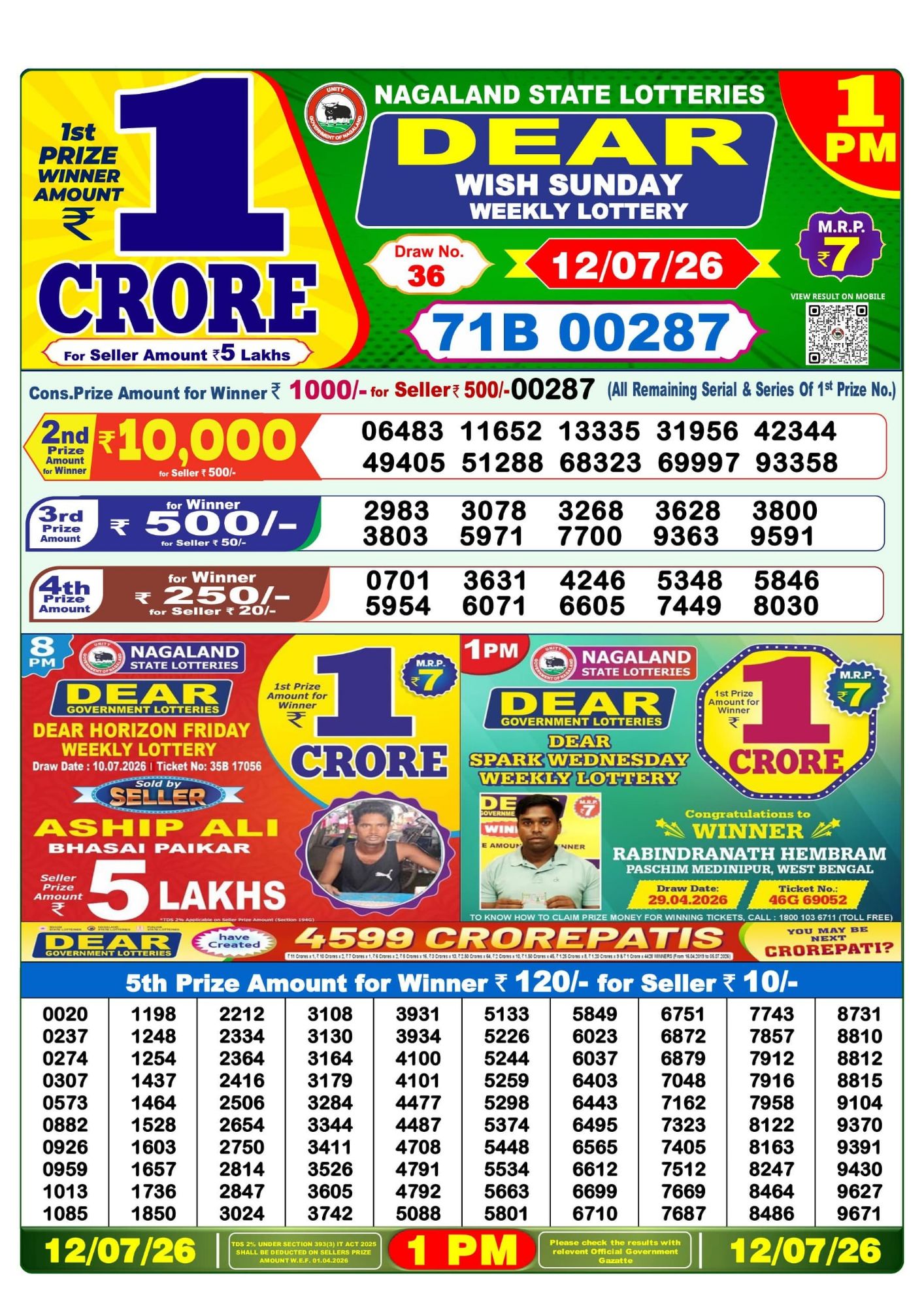 Lottery Sambad 1 PM Result Today 12.07.2026: Check Dear Morning Live Winner List PDF