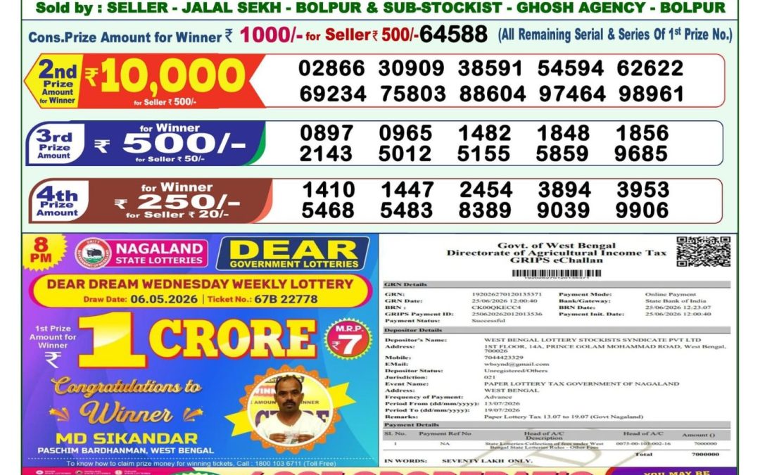 Lottery Sambad 1 PM Result Today 13.07.2026: Check Dear Morning Live Winner List PDF