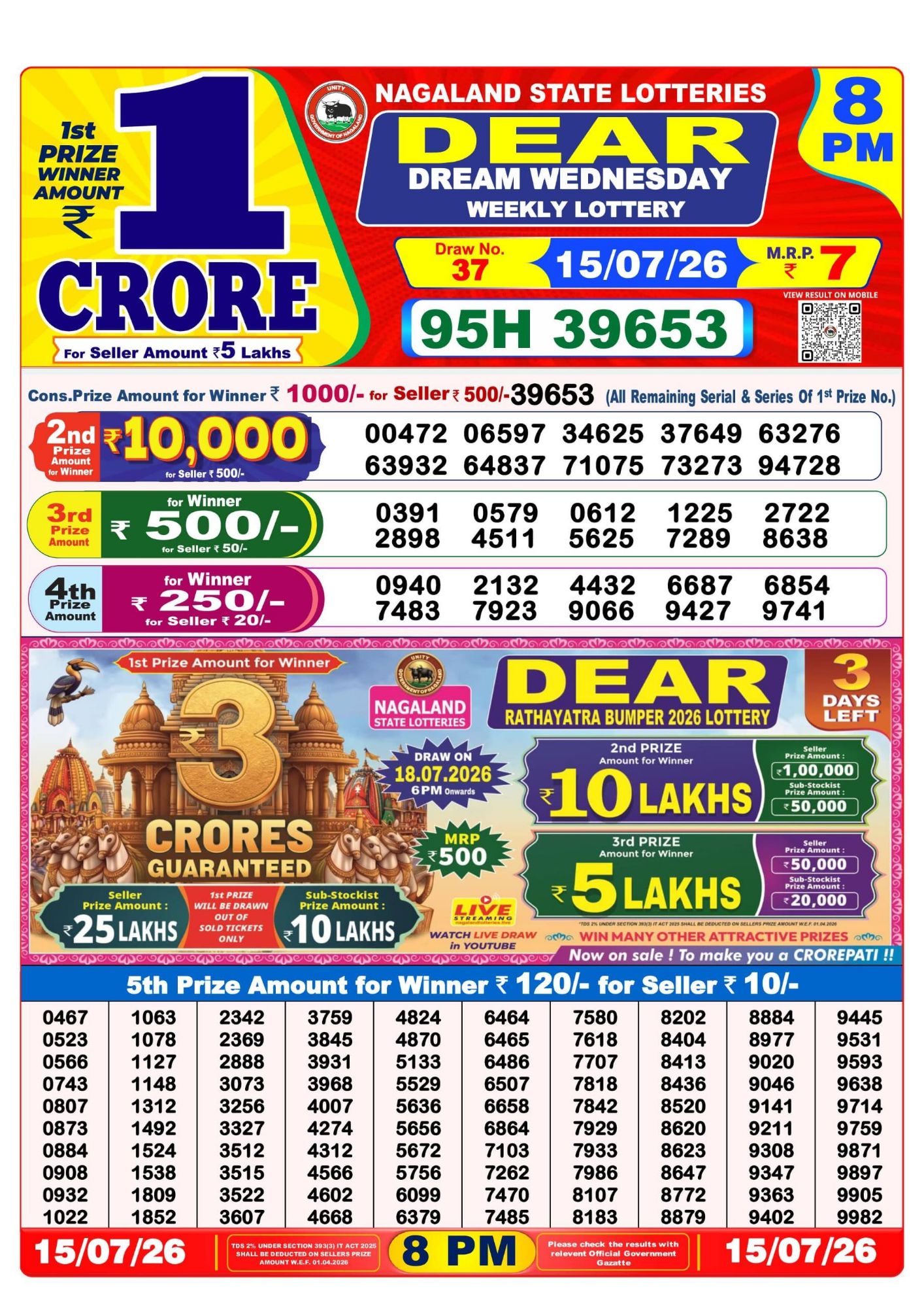 8 PM Lottery Sambad Result Today Live 15.07.26: Check Winning Numbers