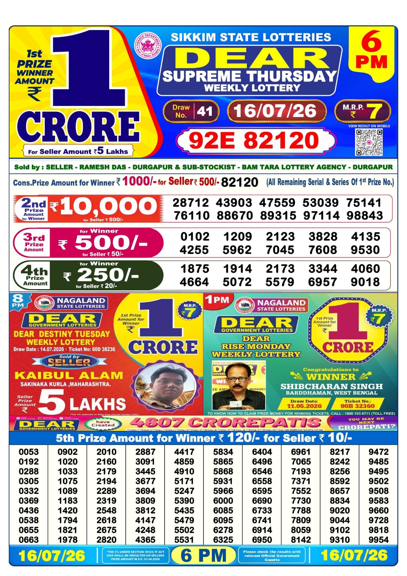 Dear Lottery Sambad Result 6 PM 16 July 2026: Download West Bengal Sambad Result