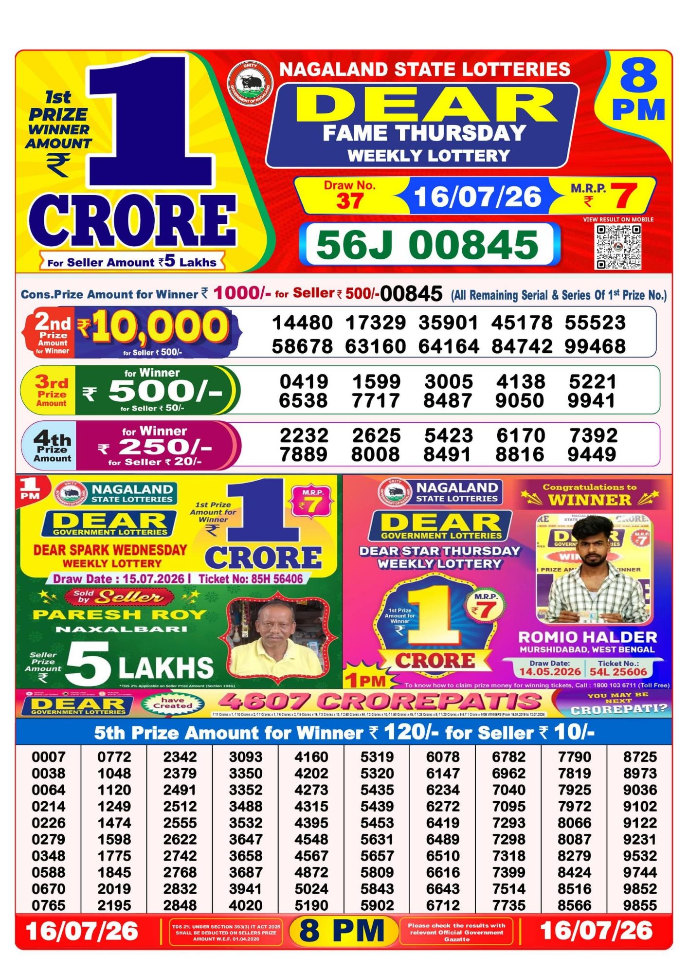 8 PM Lottery Sambad Result Today Live 16.07.26: Check Winning Numbers
