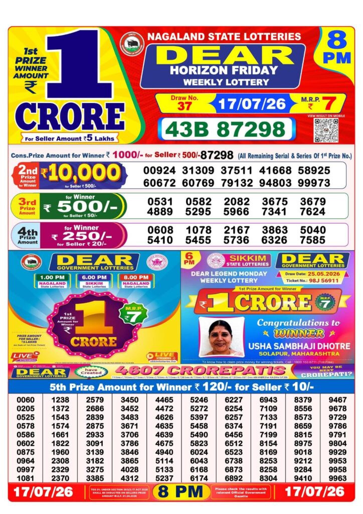 8 PM Lottery Sambad Result Today Live 17.07.26: Check Winning Numbers