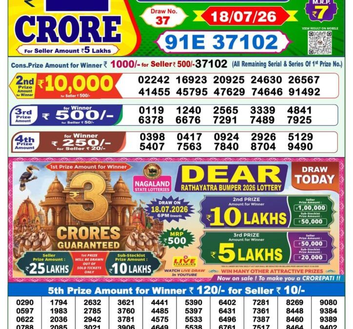 Lottery Sambad 1 PM Result Today 18.07.2026: Check Dear Morning Live Winner List PDF