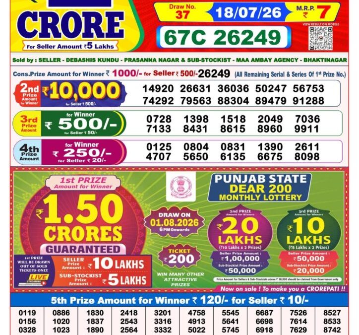 8 PM Lottery Sambad Result Today Live 18.07.26: Check Winning Numbers