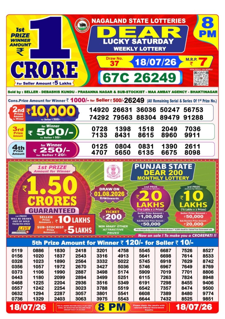 8 PM Lottery Sambad Result Today Live 18.07.26: Check Winning Numbers