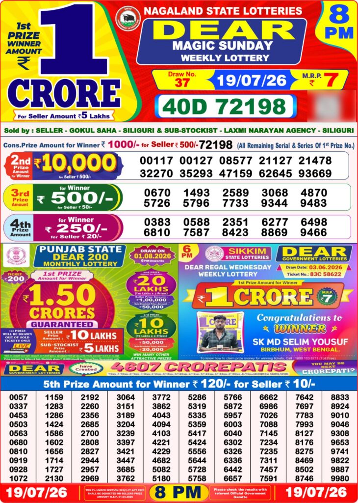 8 PM Lottery Sambad Result Today Live 19.07.26: Check Winning Numbers