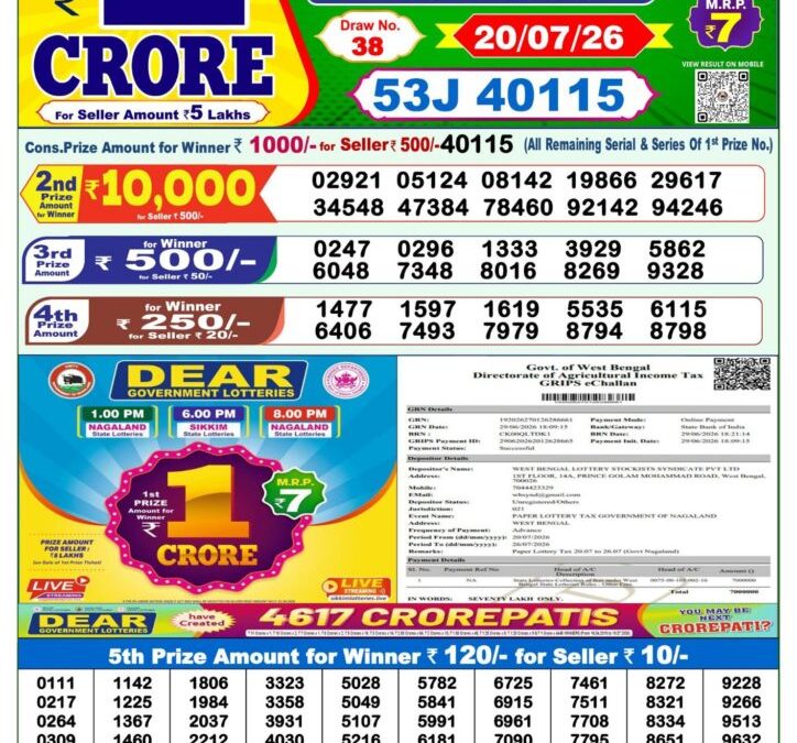 Lottery Sambad 1 PM Result Today 20.07.2026: Check Dear Morning Live Winner List PDF