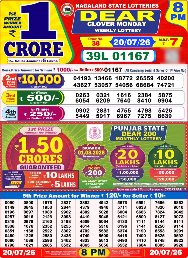 8 PM Lottery Sambad Result Today Live 20.07.26: Check Winning Numbers