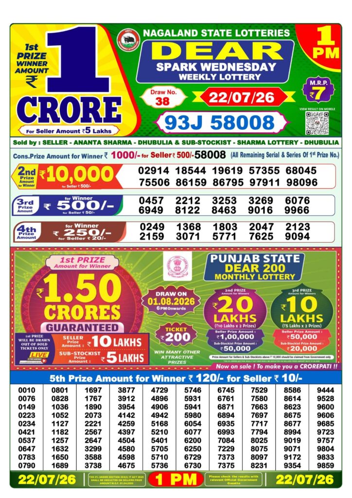 Lottery Sambad 1 PM Result Today 22.07.2026: Check Dear Morning Live Winner List PDF