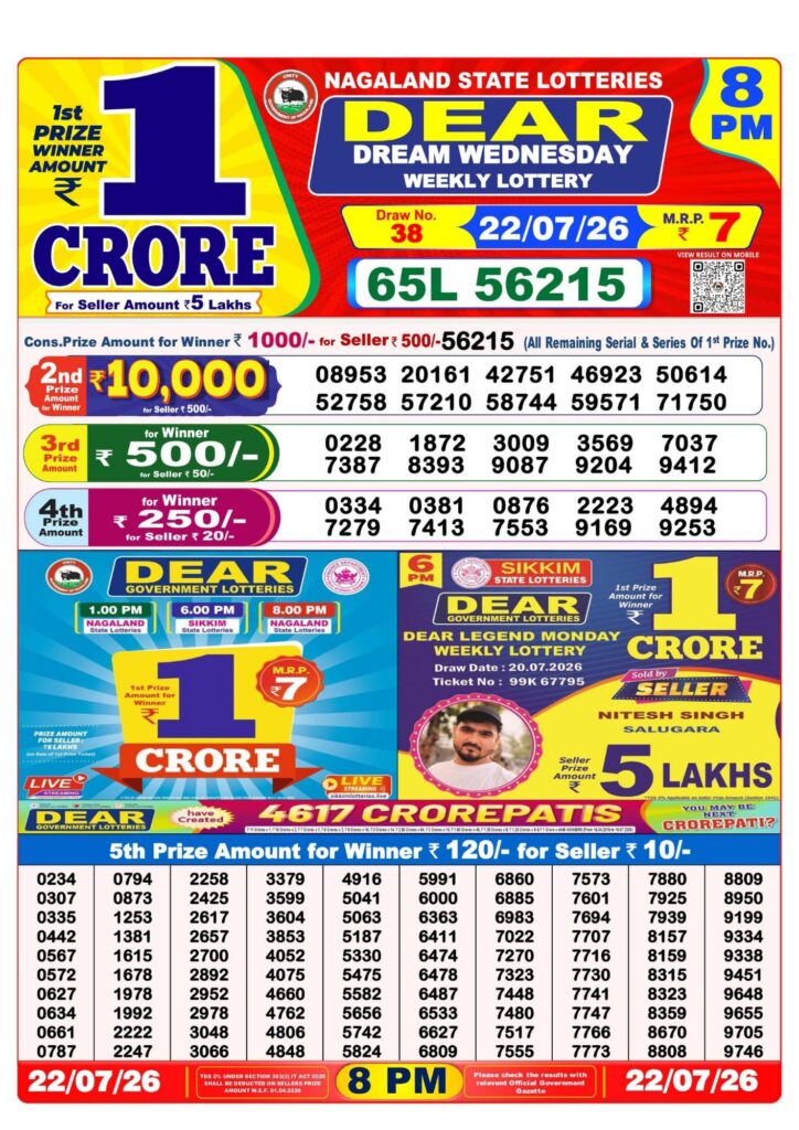 8 PM Lottery Sambad Result Today Live 22.07.26: Check Winning Numbers