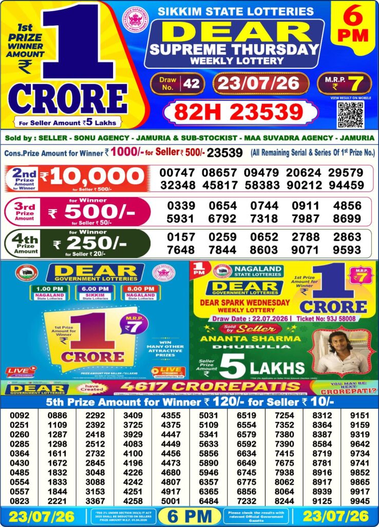 Dear Lottery Sambad Result 6 PM 23 July 2026: Download West Bengal Sambad Result
