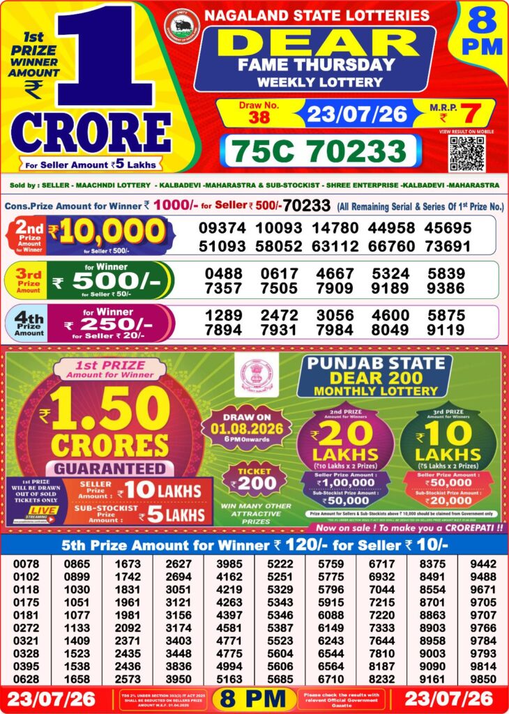 8 PM Lottery Sambad Result Today Live 23.07.26: Check Winning Numbers
