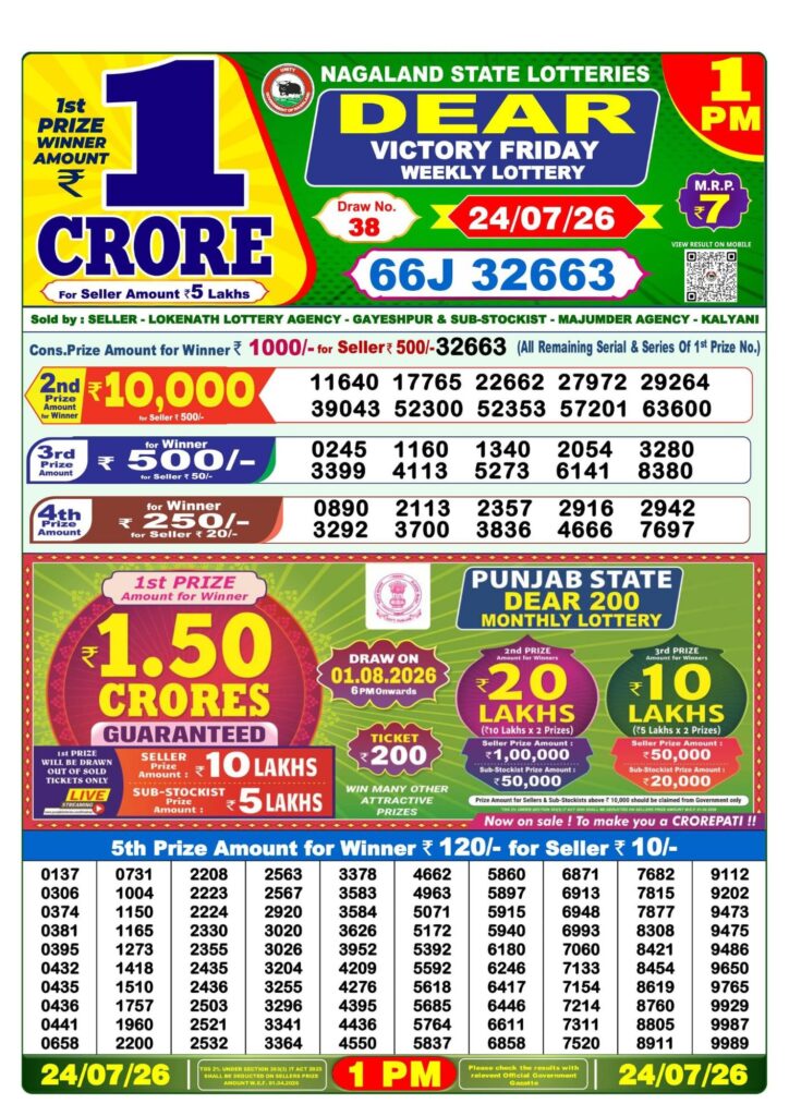 Lottery Sambad 1 PM Result Today 24.07.2026: Check Dear Morning Live Winner List PDF
