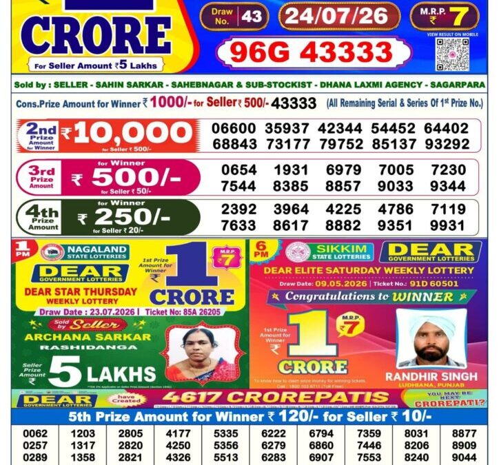 Dear Lottery Sambad Result 6 PM 24 July 2026: Download West Bengal Sambad Result