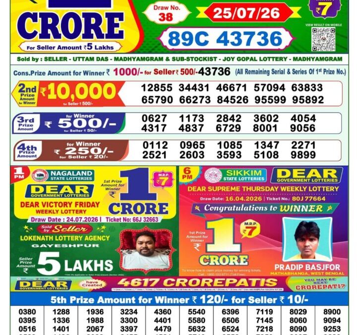 Lottery Sambad 1 PM Result Today 25.07.2026: Check Dear Morning Live Winner List PDF