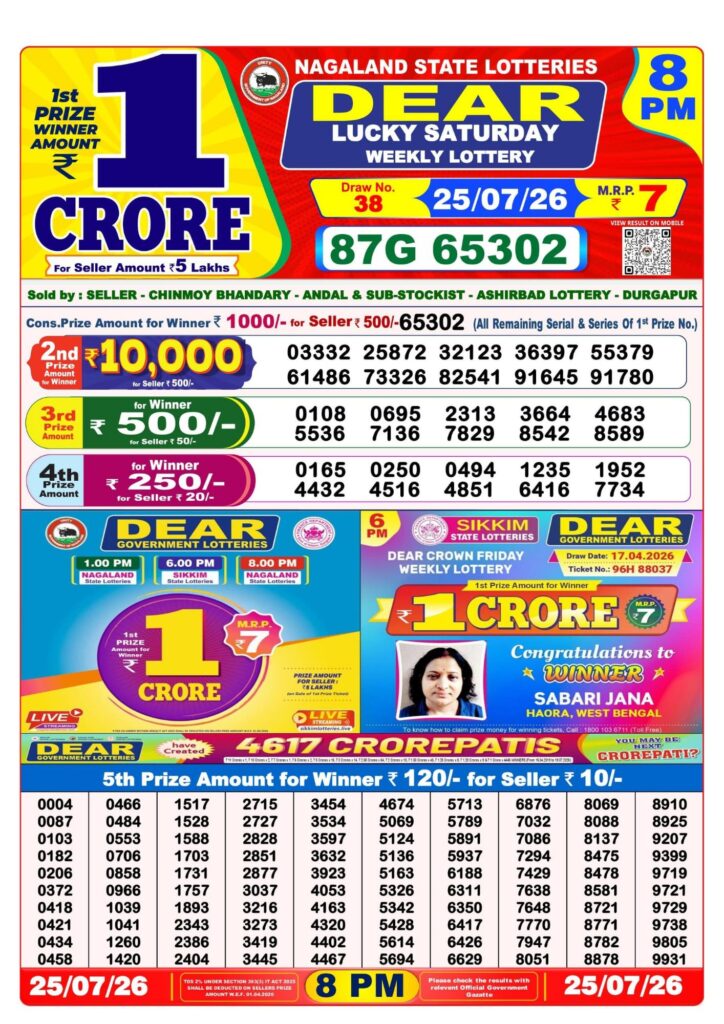 8 PM Lottery Sambad Result Today Live 25.07.26: Check Winning Numbers