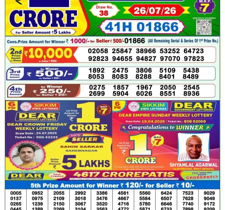 Lottery Sambad 1 PM Result Today 26.07.2026: Check Dear Morning Live Winner List PDF