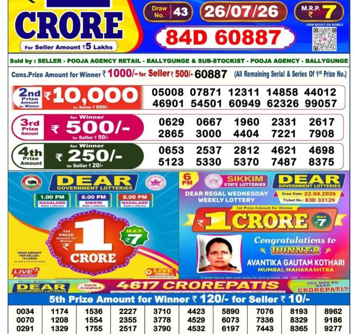 Dear Lottery Sambad Result 6 PM 26 July 2026: Download West Bengal Sambad Result