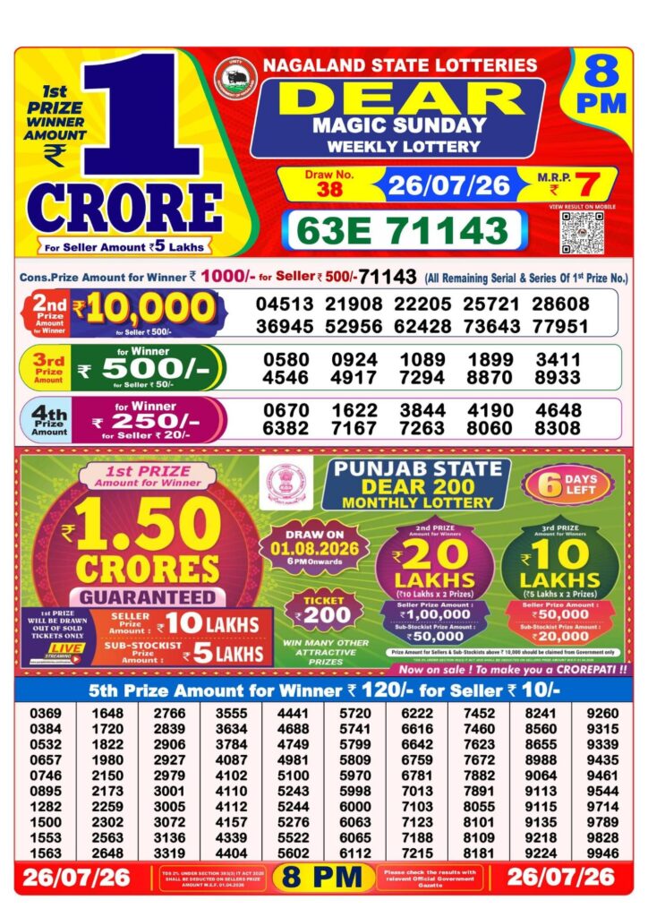 8 PM Lottery Sambad Result Today Live 26.07.26: Check Winning Numbers