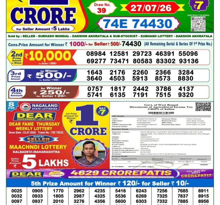 Lottery Sambad 1 PM Result Today 27.07.2026: Check Dear Morning Live Winner List PDF