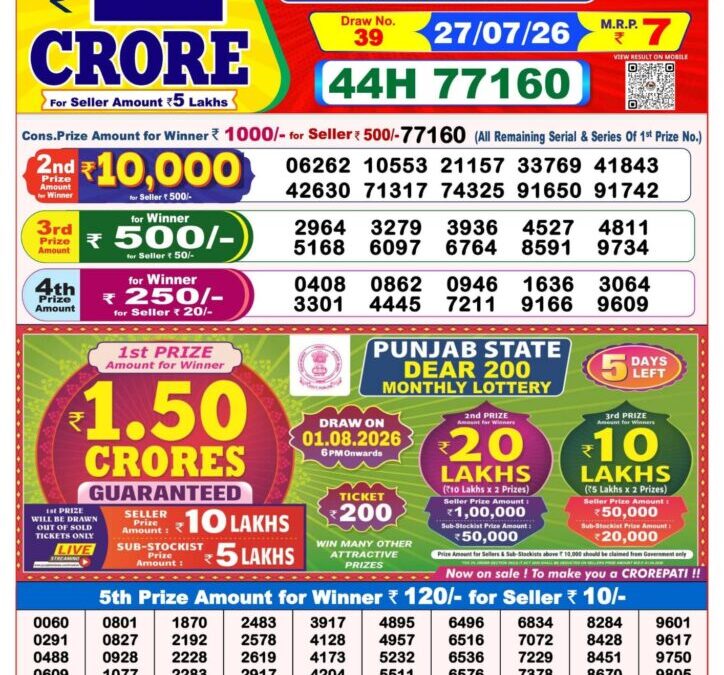 8 PM Lottery Sambad Result Today Live 27.07.26: Check Winning Numbers