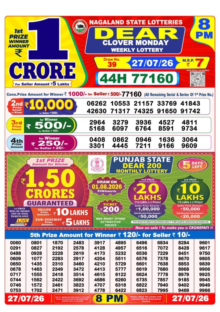 8 PM Lottery Sambad Result Today Live 27.07.26: Check Winning Numbers