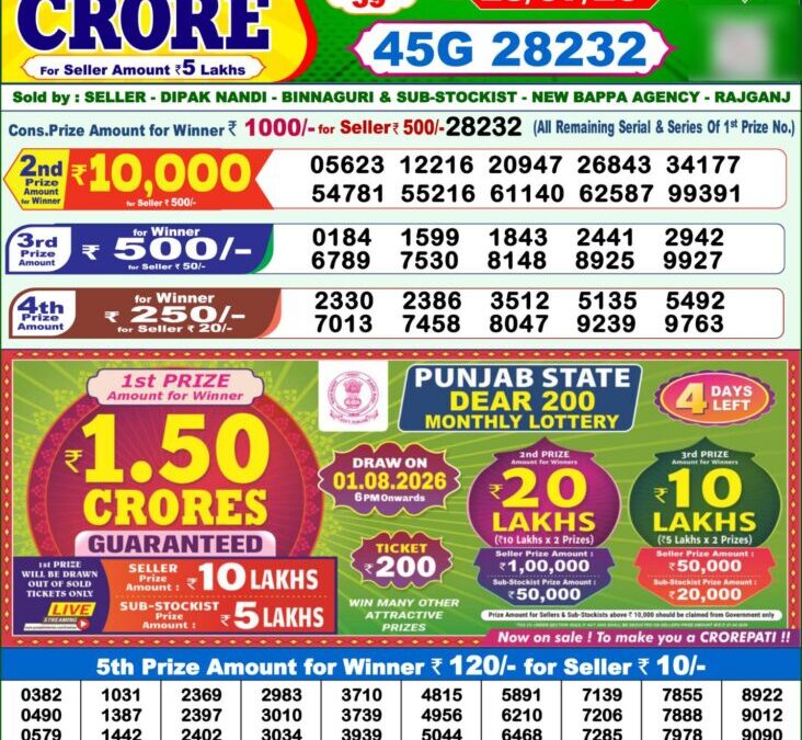 Lottery Sambad 1 PM Result Today 28.07.2026: Check Dear Morning Live Winner List PDF