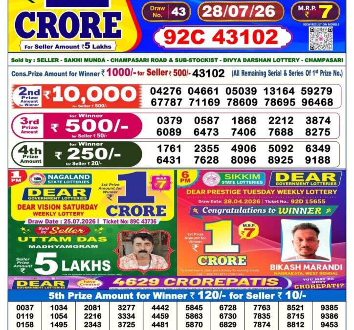 Dear Lottery Sambad Result 6 PM 28 July 2026: Download West Bengal Sambad Result