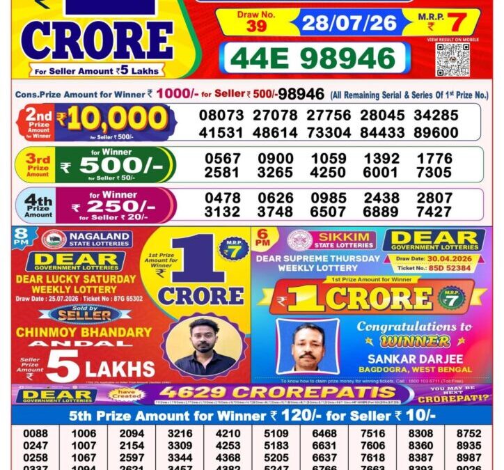 8 PM Lottery Sambad Result Today Live 28.07.26: Check Winning Numbers