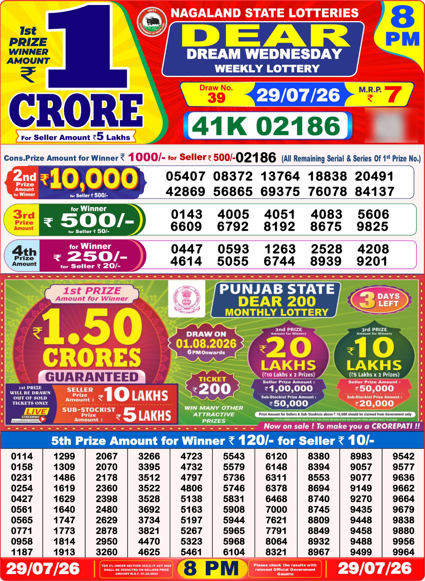 8 PM Lottery Sambad Result Today Live 29.07.26: Check Winning Numbers