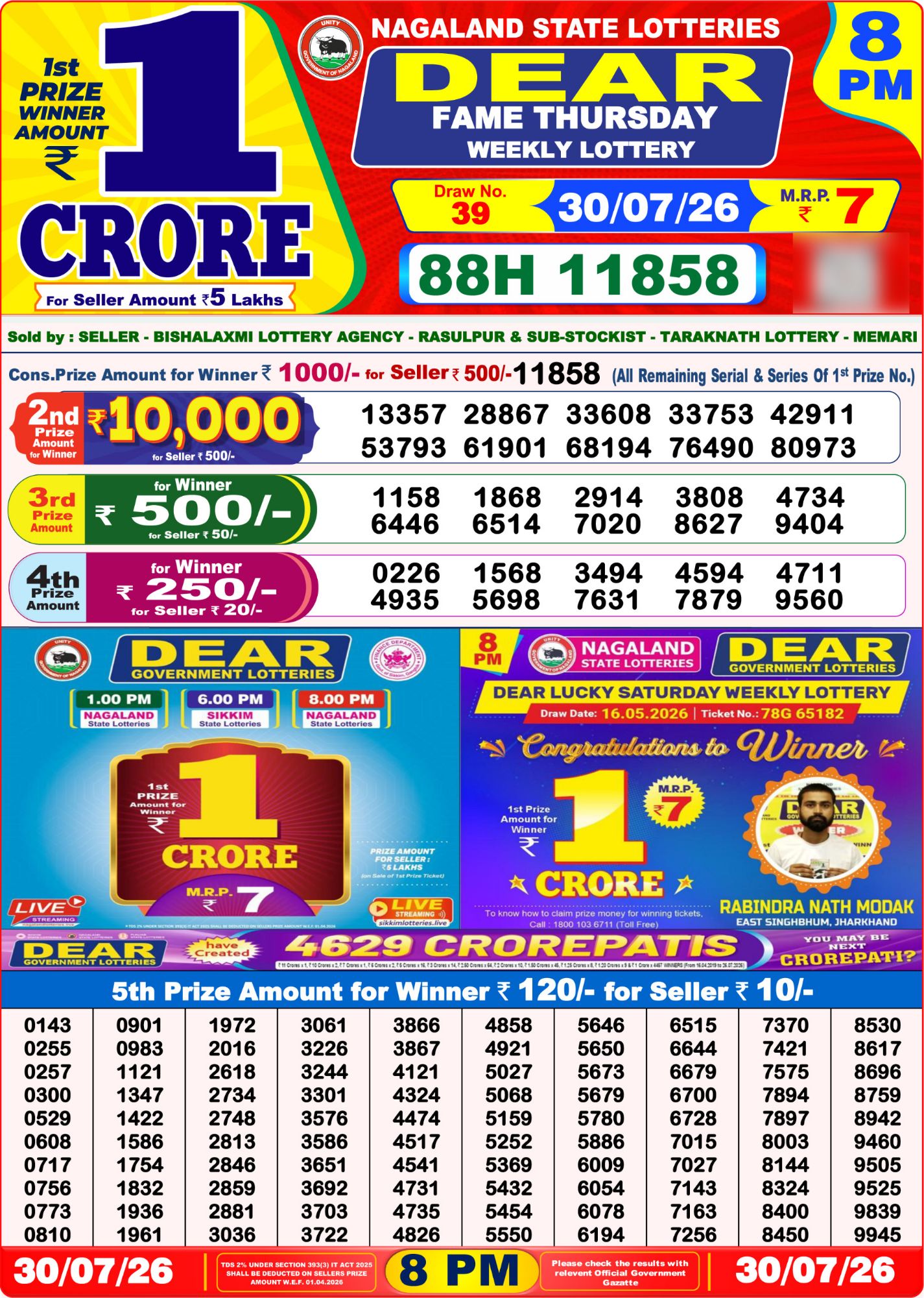 8 PM Lottery Sambad Result Today Live 30.07.26: Check Winning Numbers