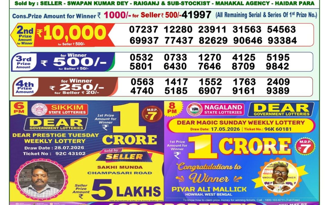 Lottery Sambad 1 PM Result Today 31.07.2026: Check Dear Morning Live Winner List PDF