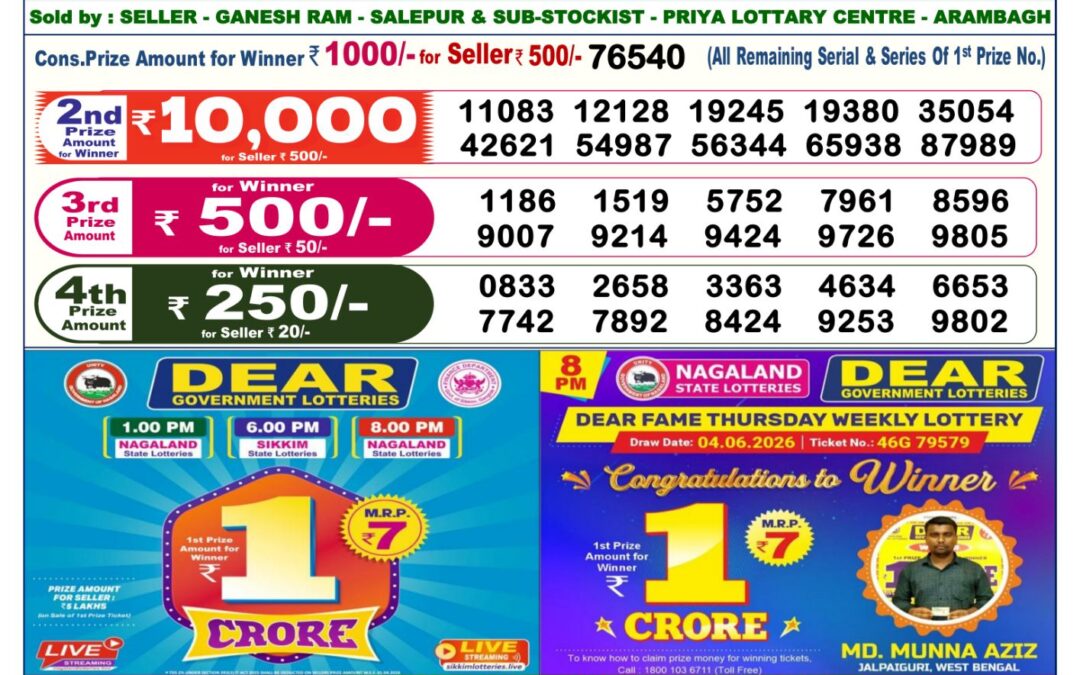 Dear Lottery Sambad Result 6 PM 09 August 2026: Download West Bengal Sambad Result