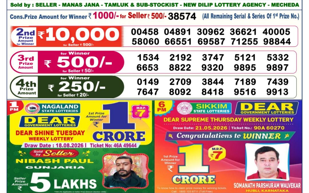 Dear Lottery Sambad Result 6 PM 22 August 2026: Download West Bengal Sambad Result