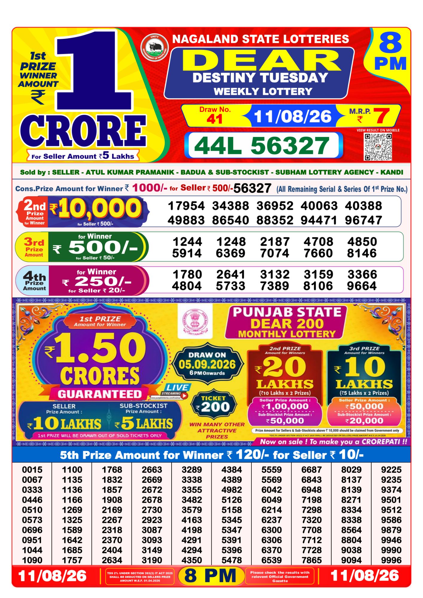 8 PM Lottery Sambad Result Today Live 11.08.26: Check Winning Numbers