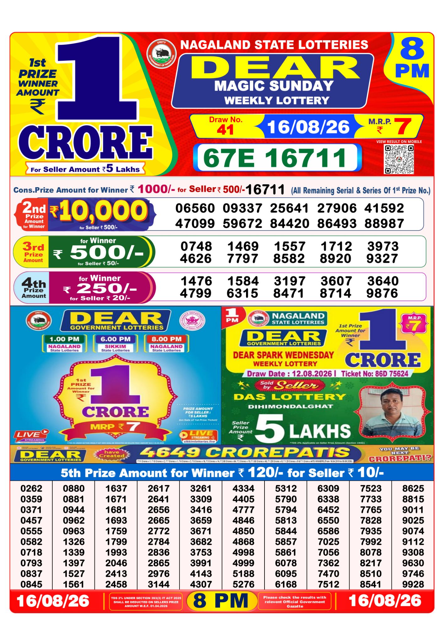 8 PM Lottery Sambad Result Today Live 16.08.26: Check Winning Numbers
