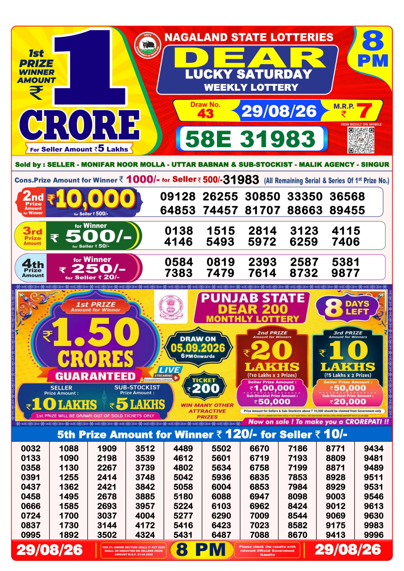 8 PM Lottery Sambad Result Today Live 29.08.26: Check Winning Numbers