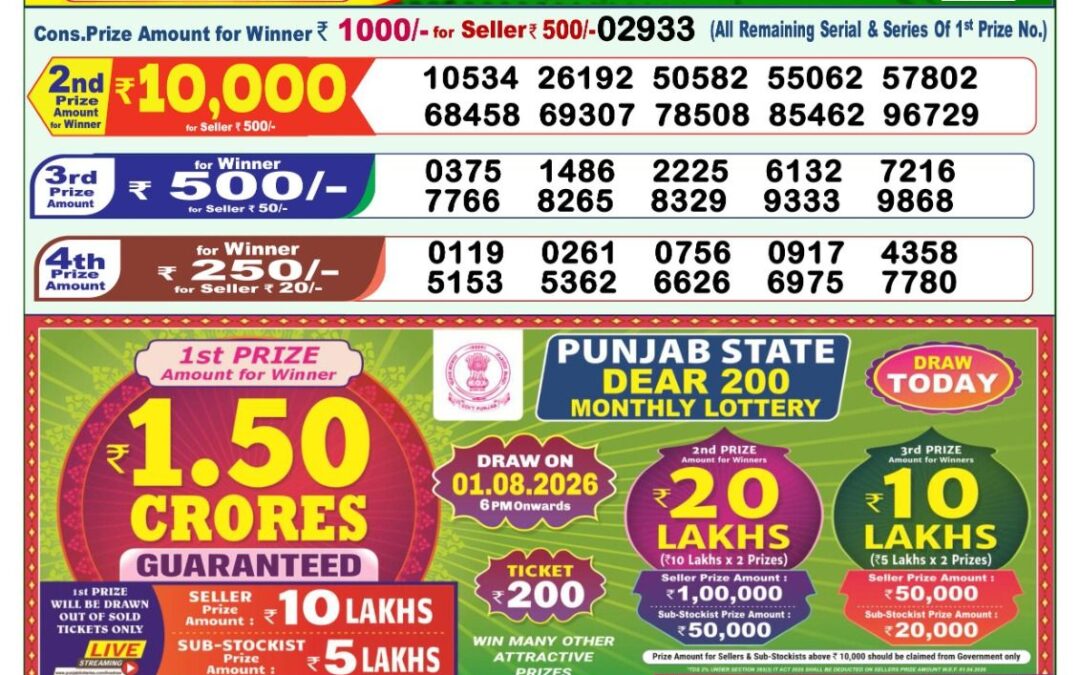 Lottery Sambad 1 PM Result Today 01.08.2026: Check Dear Morning Live Winner List PDF