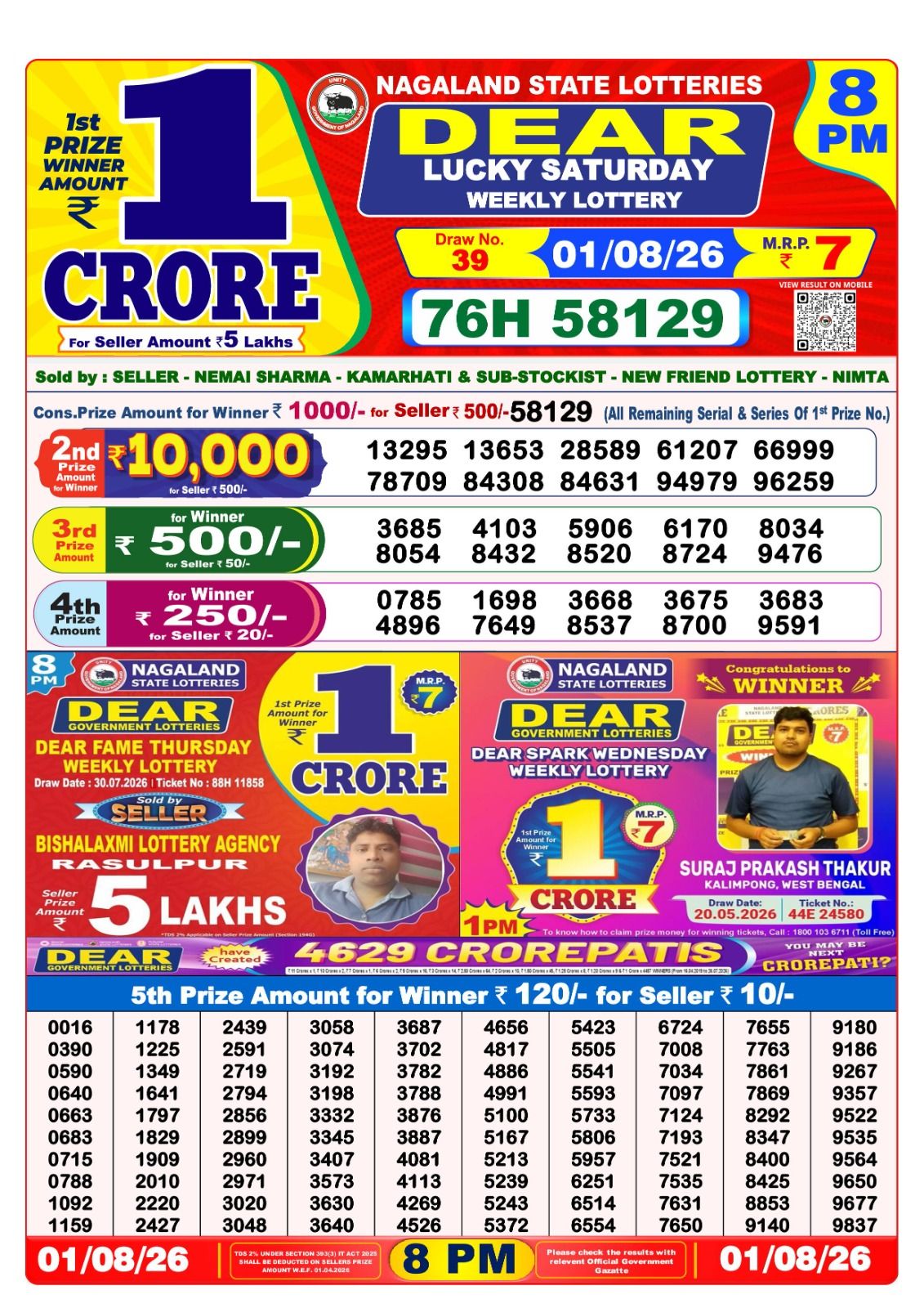 8 PM Lottery Sambad Result Today Live 01.08.26: Check Winning Numbers