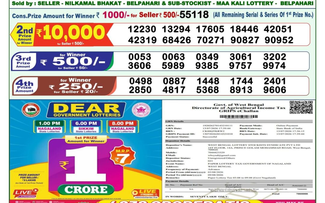 Lottery Sambad 1 PM Result Today 03.08.2026: Check Dear Morning Live Winner List PDF
