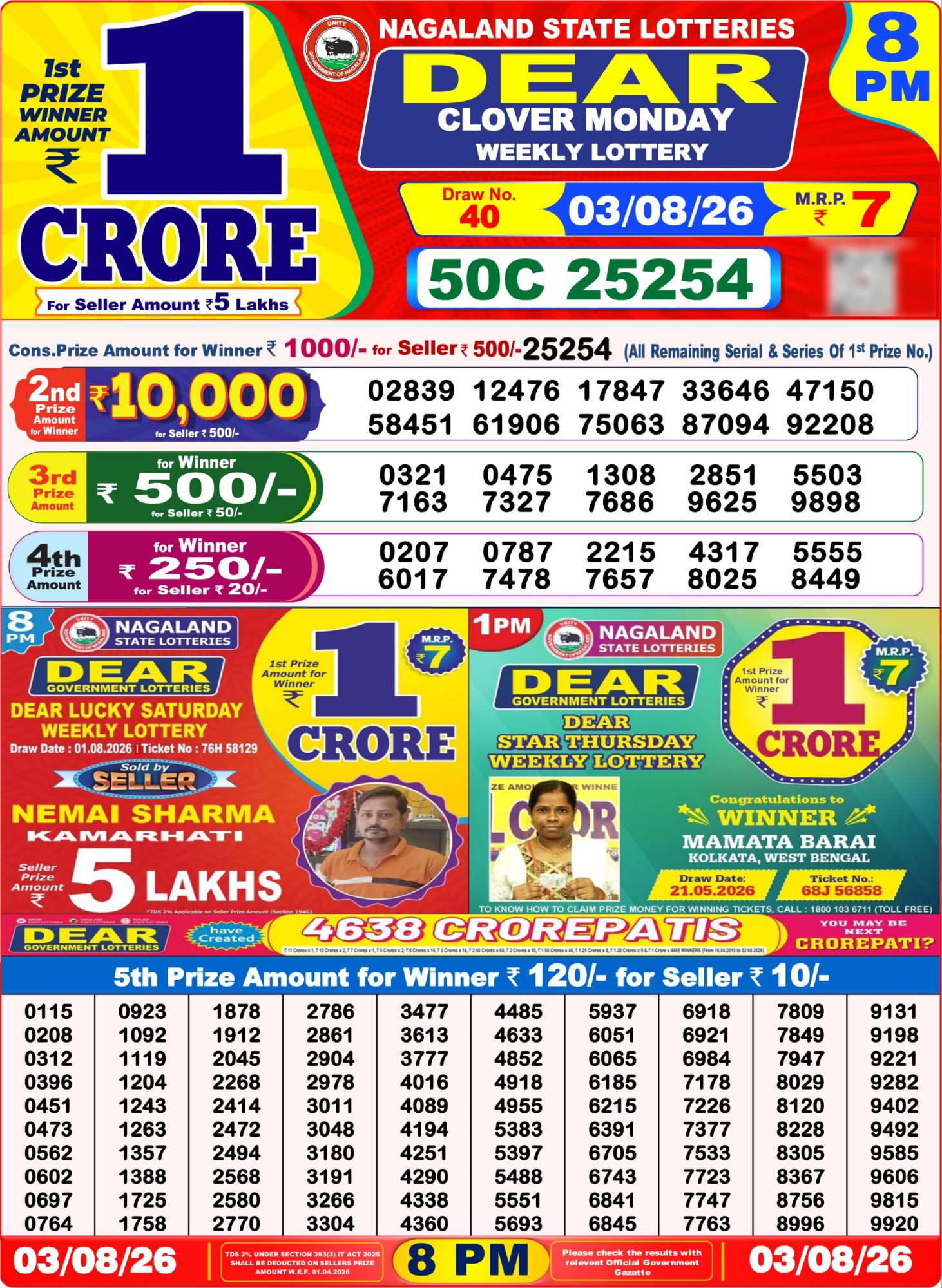 8 PM Lottery Sambad Result Today Live 03.08.26: Check Winning Numbers