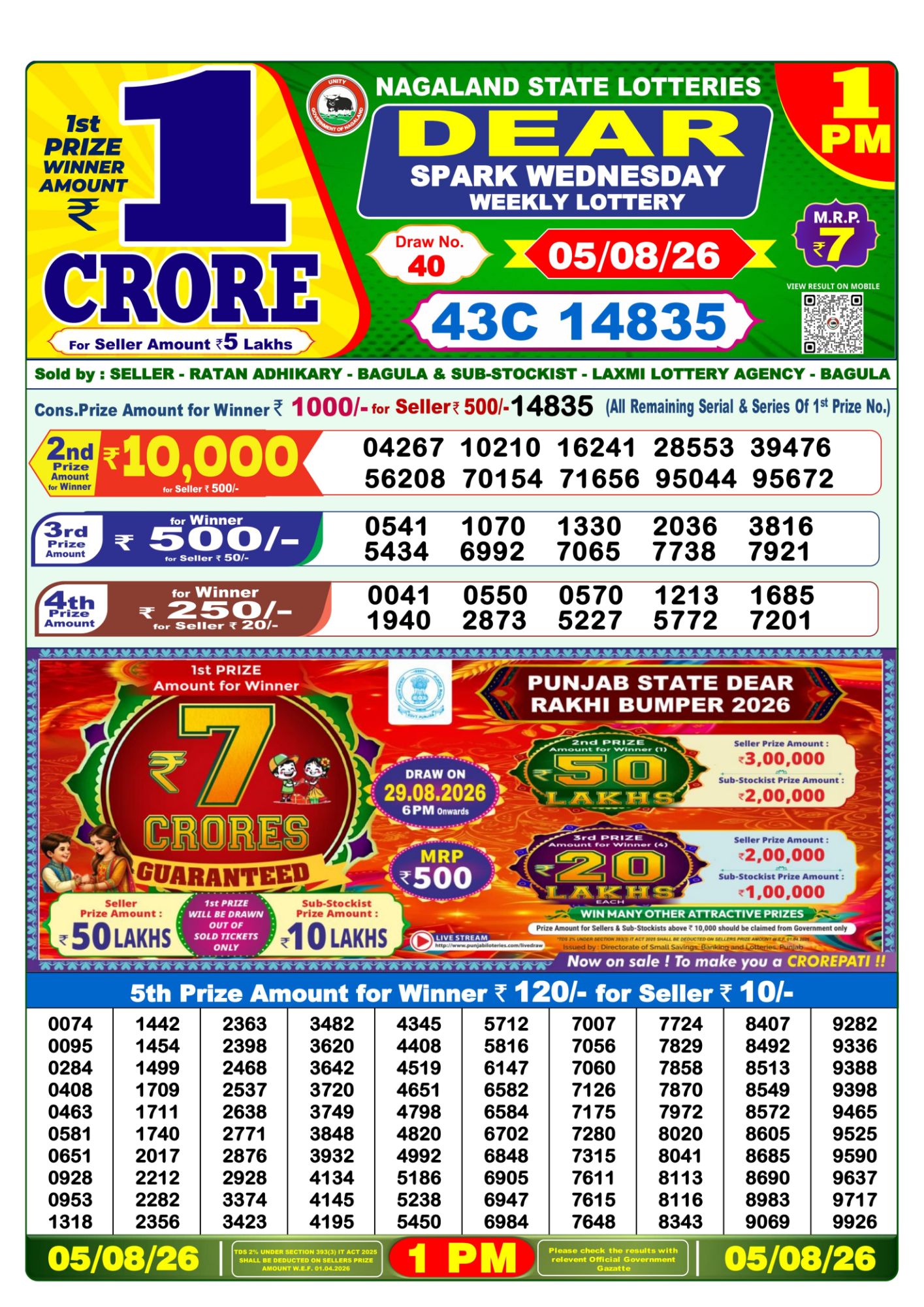 Lottery Sambad 1 PM Result Today 05.08.2026: Check Dear Morning Live Winner List PDF