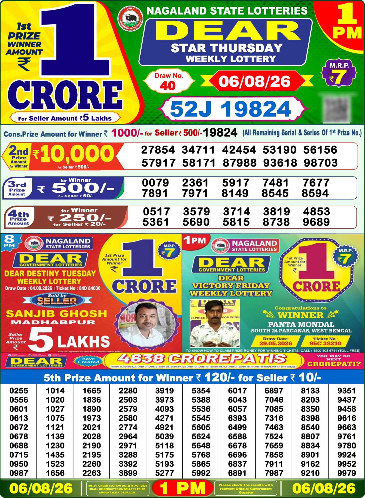 Lottery Sambad 1 PM Result Today 06.08.2026: Check Dear Morning Live Winner List PDF