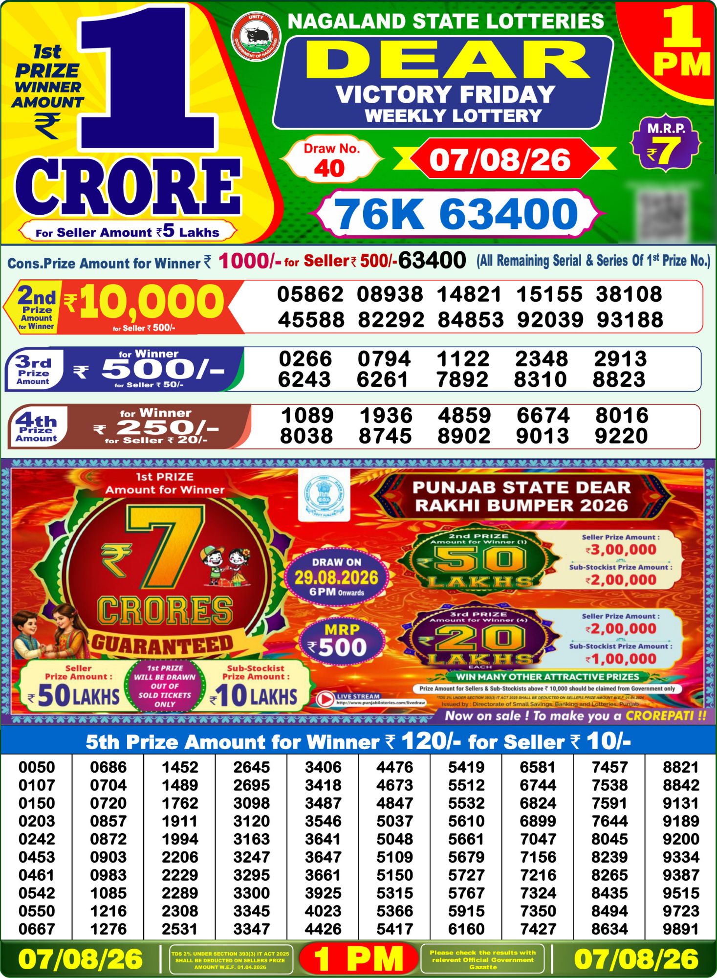 Lottery Sambad 1 PM Result Today 07.08.2026: Check Dear Morning Live Winner List PDF