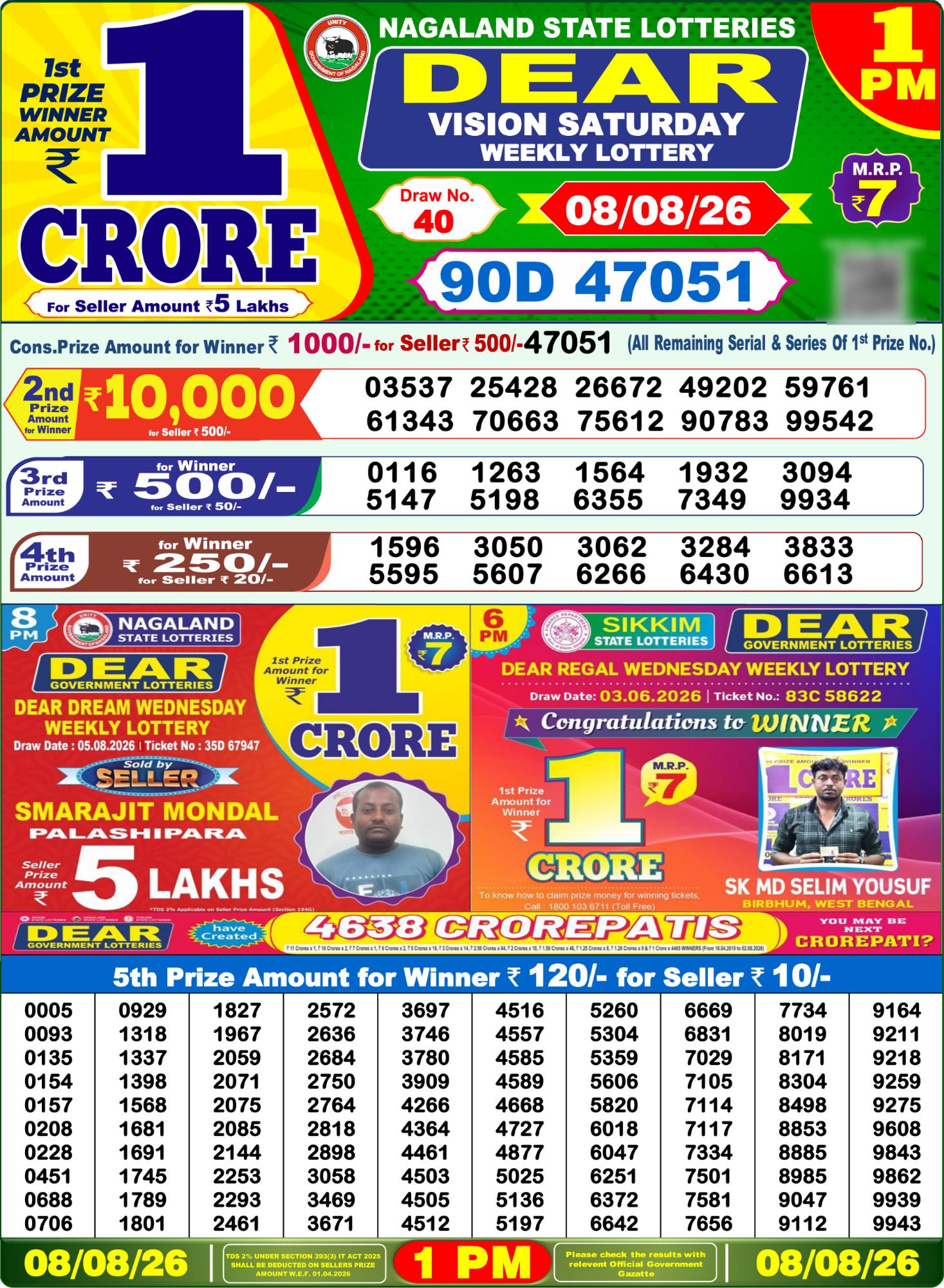 Lottery Sambad 1 PM Result Today 08.08.2026: Check Dear Morning Live Winner List PDF