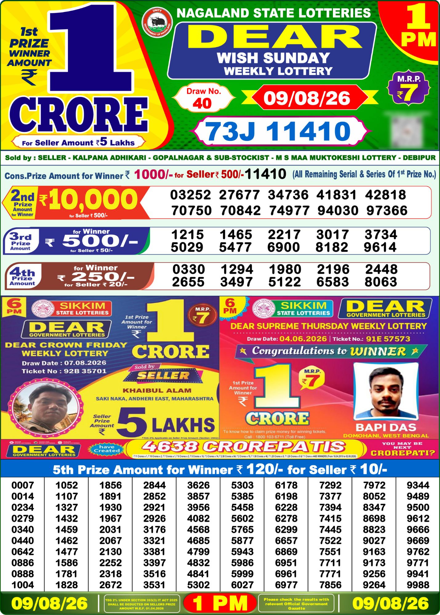 Lottery Sambad 1 PM Result Today 09.08.2026: Check Dear Morning Live Winner List PDF