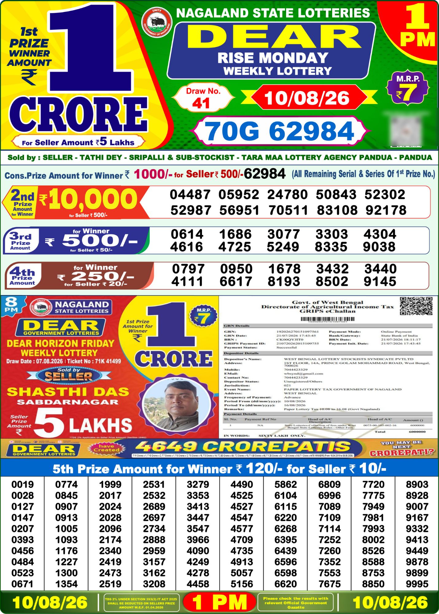 Lottery Sambad 1 PM Result Today 10.08.2026: Check Dear Morning Live Winner List PDF
