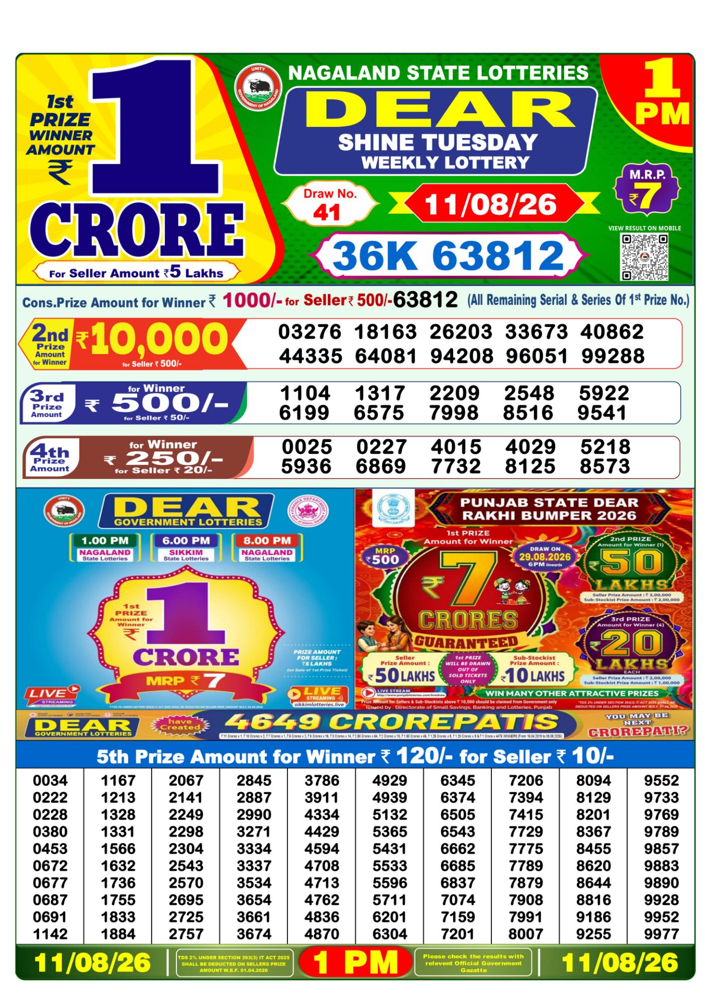 Lottery Sambad 1 PM Result Today 11.08.2026: Check Dear Morning Live Winner List PDF