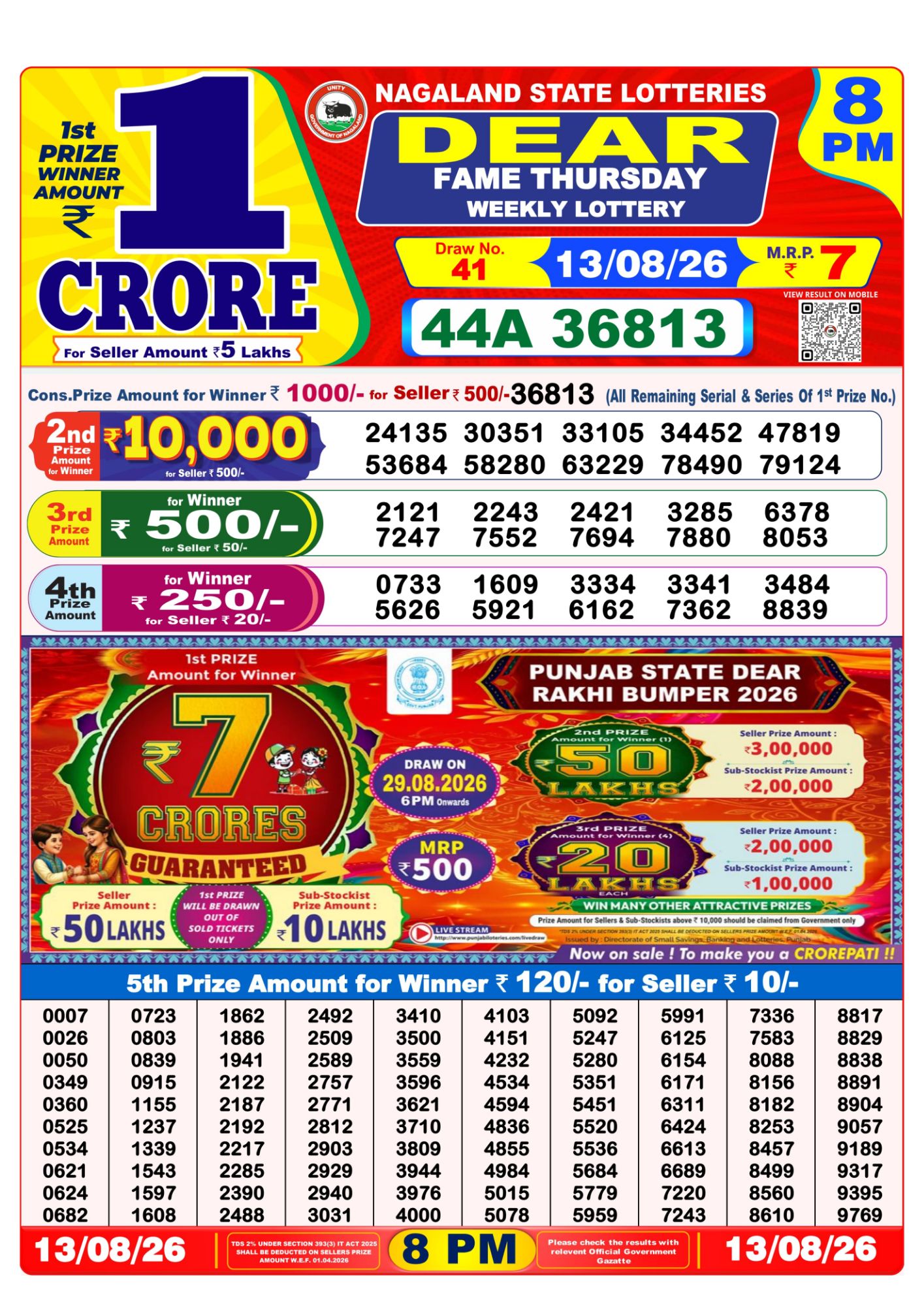 8 PM Lottery Sambad Result Today Live 13.08.26: Check Winning Numbers